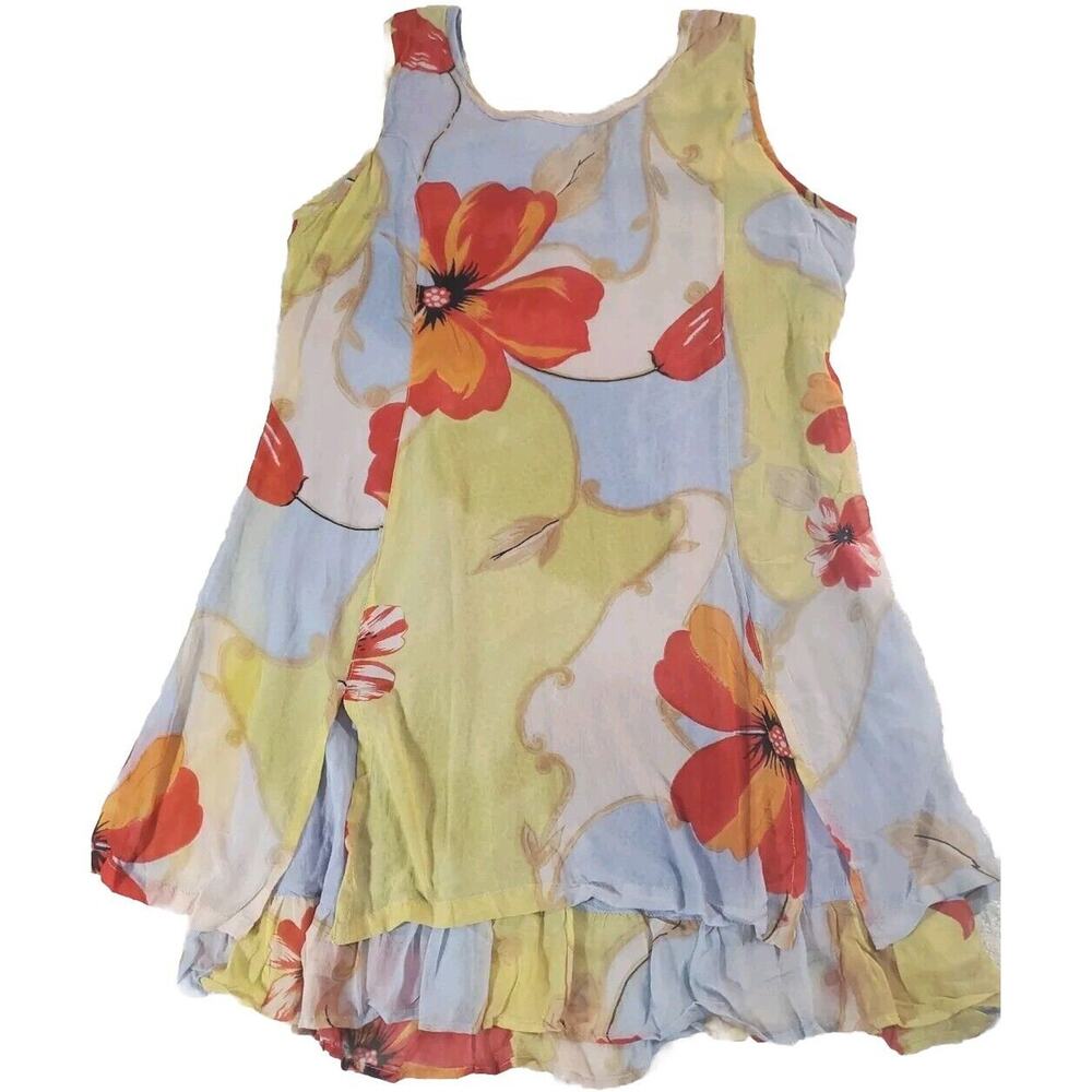 Sacred Threads M/L Sleeveless Feminine Pullover Floral Lined Ruffled Tunic Top